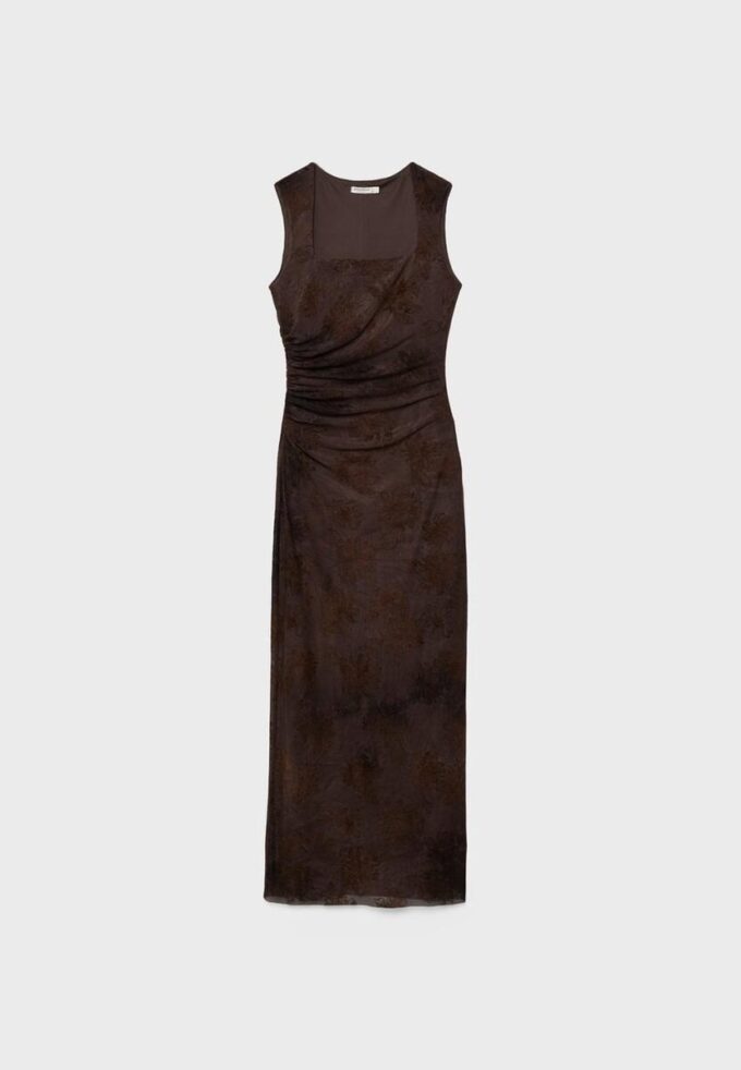Rochie midi din tul cu decolteu pătrat Rochie midi din tul cu decolteu pătrat