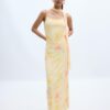 Rochie midi din tul cu imprimeuri și eșarfă Rochie midi din tul cu imprimeuri și eșarfă