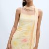 Rochie midi din tul cu imprimeuri și eșarfă Rochie midi din tul cu imprimeuri și eșarfă