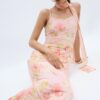Rochie midi din tul cu imprimeuri și eșarfă