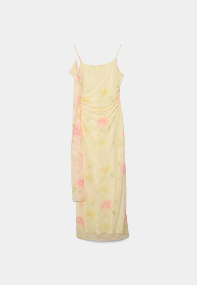 Rochie midi din tul cu imprimeuri și eșarfă Rochie midi din tul cu imprimeuri și eșarfă