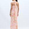 Rochie midi din tul cu imprimeuri și eșarfă