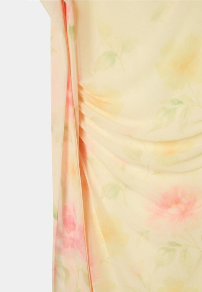 Rochie midi din tul cu imprimeuri și eșarfă Rochie midi din tul cu imprimeuri și eșarfă