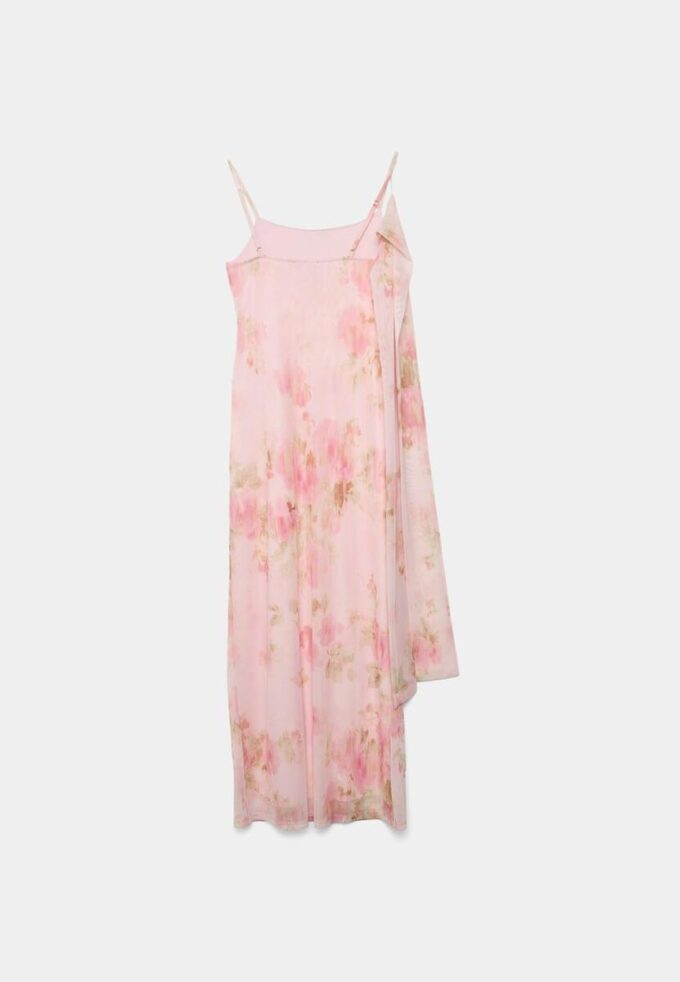 Rochie midi din tul cu imprimeuri și eșarfă
