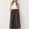 Rochie midi fără mâneci din două materiale, cu curea Rochie midi fără mâneci din două materiale, cu curea