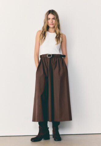 Rochie midi fără mâneci din două materiale, cu curea
