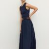 Rochie midi fără mâneci din două materiale, cu curea Rochie midi fără mâneci din două materiale, cu curea