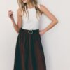 Rochie midi fără mâneci din două materiale, cu curea Rochie midi fără mâneci din două materiale, cu curea