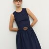Rochie midi fără mâneci din două materiale, cu curea Rochie midi fără mâneci din două materiale, cu curea