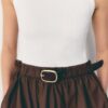 Rochie midi fără mâneci din două materiale, cu curea Rochie midi fără mâneci din două materiale, cu curea