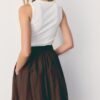 Rochie midi fără mâneci din două materiale, cu curea Rochie midi fără mâneci din două materiale, cu curea