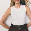 Rochie midi fără mâneci din două materiale, cu curea Rochie midi fără mâneci din două materiale, cu curea