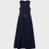 Rochie midi fără mâneci din două materiale, cu curea Rochie midi fără mâneci din două materiale, cu curea