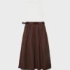 Rochie midi fără mâneci din două materiale, cu curea Rochie midi fără mâneci din două materiale, cu curea