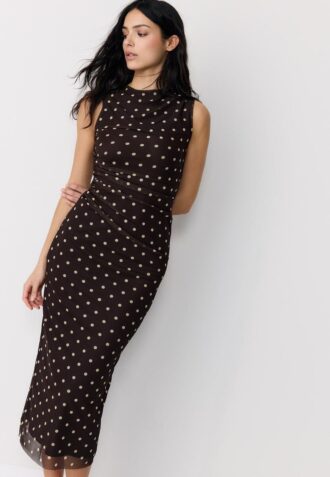 Rochie midi fără mâneci din tul cu buline Rochie midi fără mâneci din tul cu buline