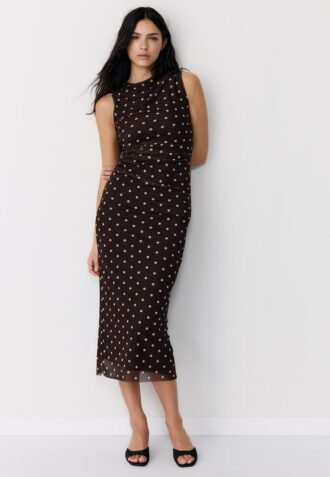 Rochie midi fără mâneci din tul cu buline Rochie midi fără mâneci din tul cu buline