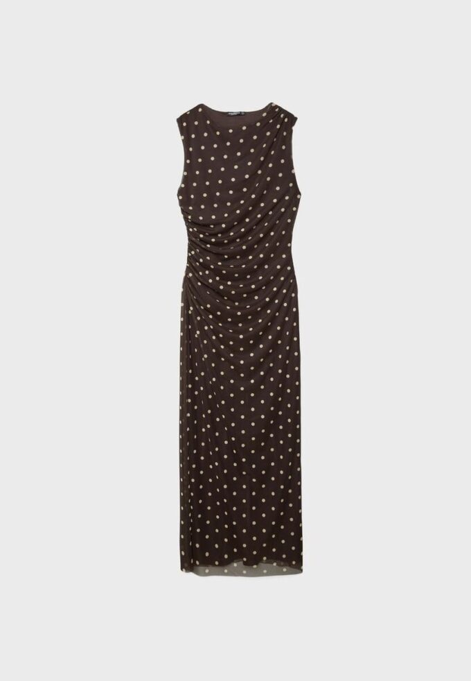 Rochie midi fără mâneci din tul cu buline Rochie midi fără mâneci din tul cu buline