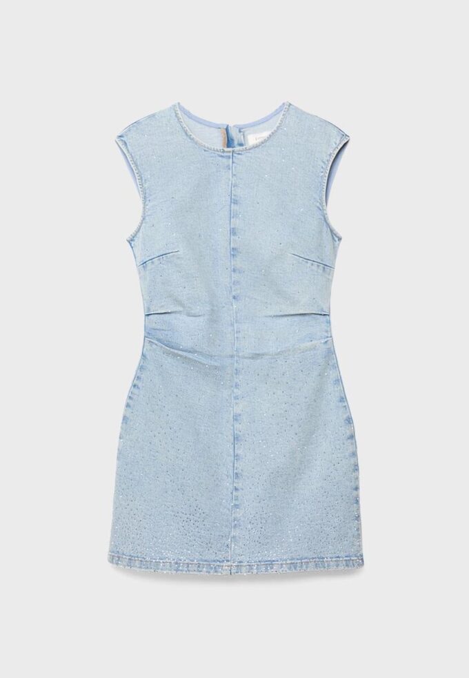 Rochie scurtă din denim cu strasuri