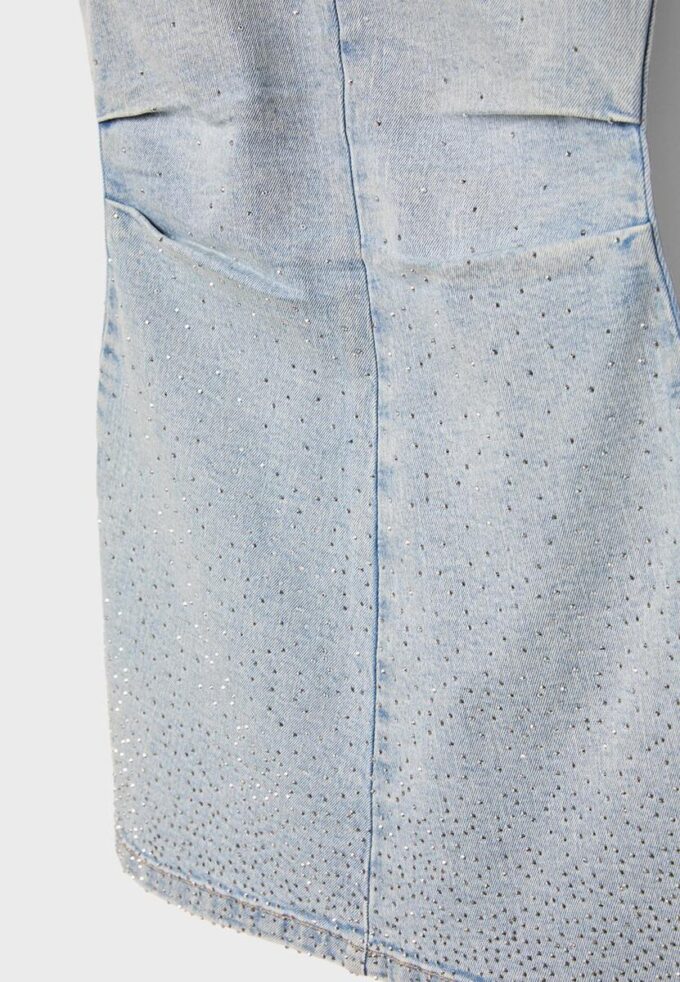 Rochie scurtă din denim cu strasuri