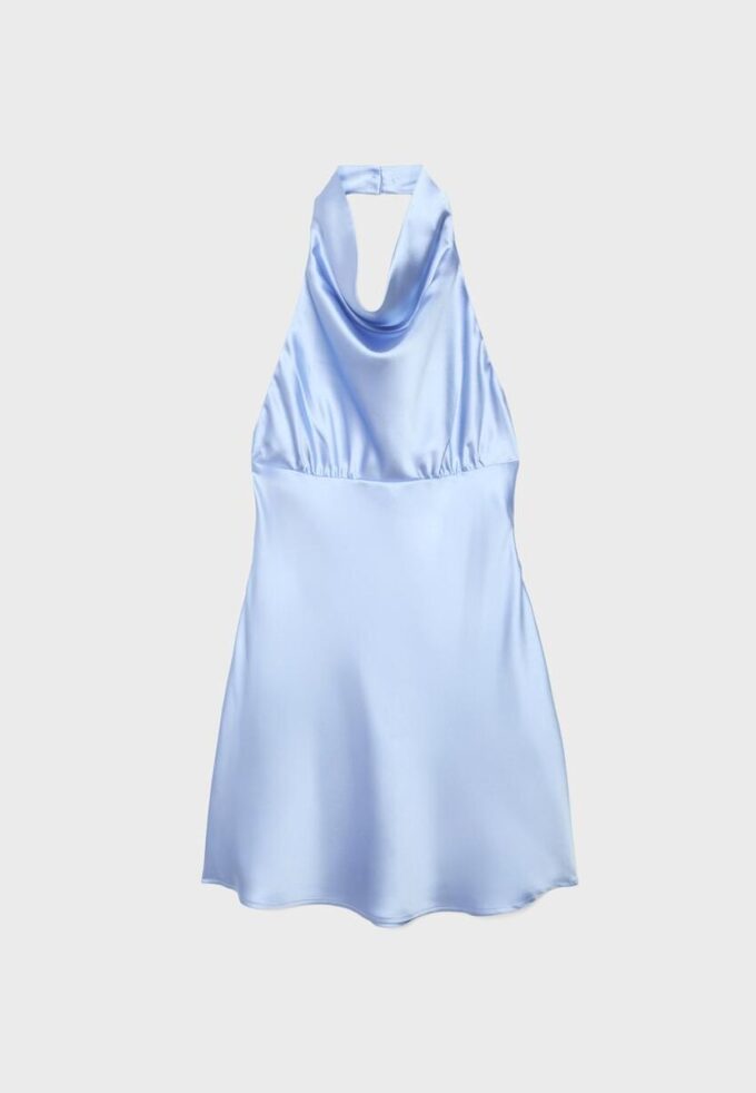 Rochie scurtă din satin cu gât halter