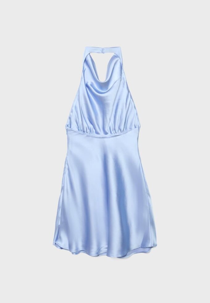 Rochie scurtă din satin cu gât halter