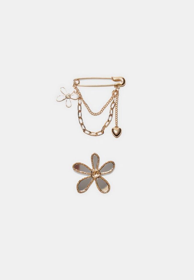 Set de 2 broșe cu flori cu efect de cristal