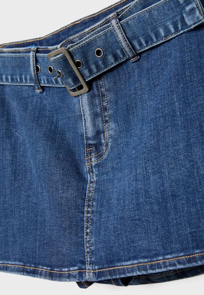 Skort din denim cu curea Skort din denim cu curea