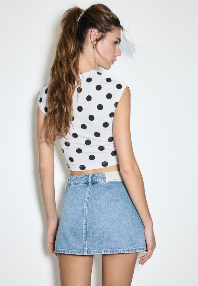 Skort din denim cu încrucișare Skort din denim cu încrucișare