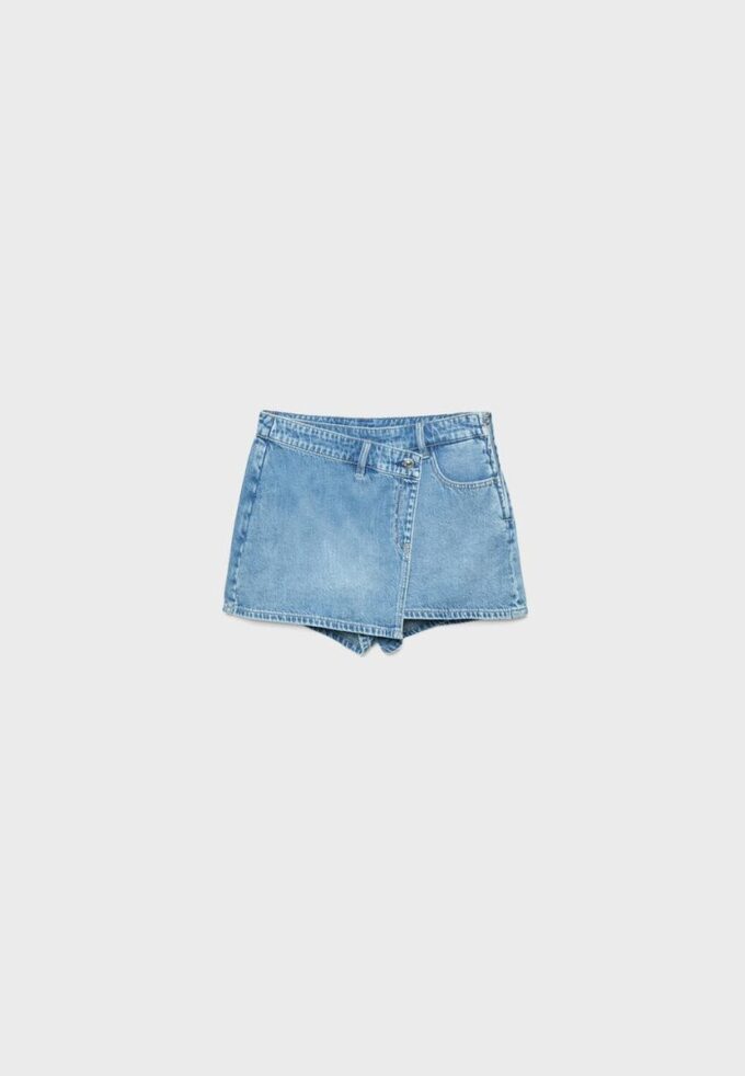 Skort din denim cu încrucișare Skort din denim cu încrucișare