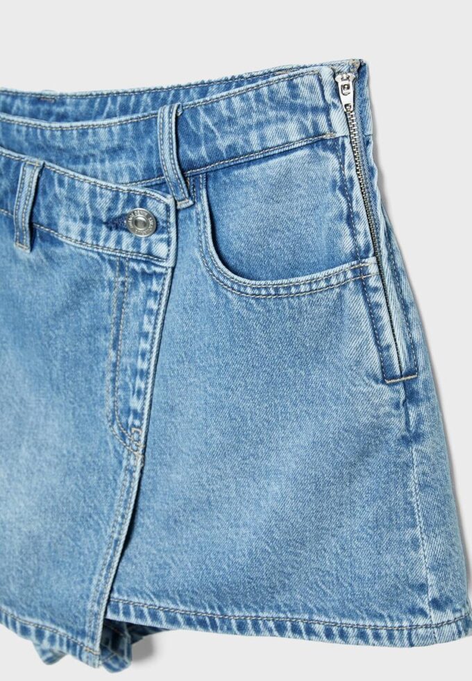 Skort din denim cu încrucișare Skort din denim cu încrucișare