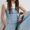Top bustieră din denim strălucitor
