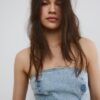 Top bustieră din denim strălucitor