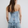 Top bustieră din denim strălucitor