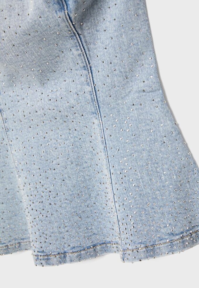 Top bustieră din denim strălucitor