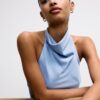 Top cu gât halter cu efect de satin Top cu gât halter cu efect de satin