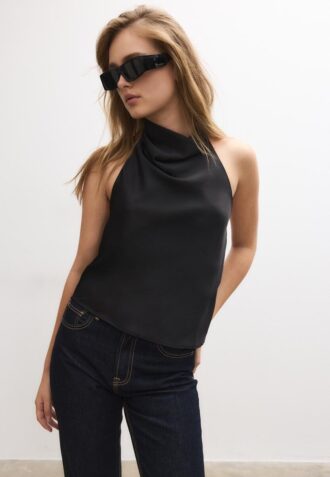 Top cu gât halter cu efect de satin