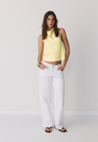 Top cu gât halter cu efect de satin Top cu gât halter cu efect de satin