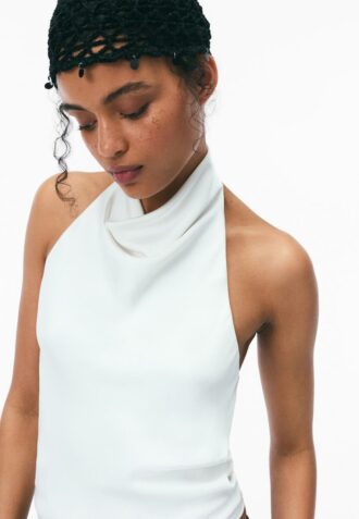 Top cu gât halter cu efect de satin Top cu gât halter cu efect de satin