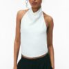Top cu gât halter cu efect de satin