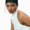 Top cu gât halter cu efect de satin