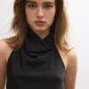 Top cu gât halter cu efect de satin Top cu gât halter cu efect de satin