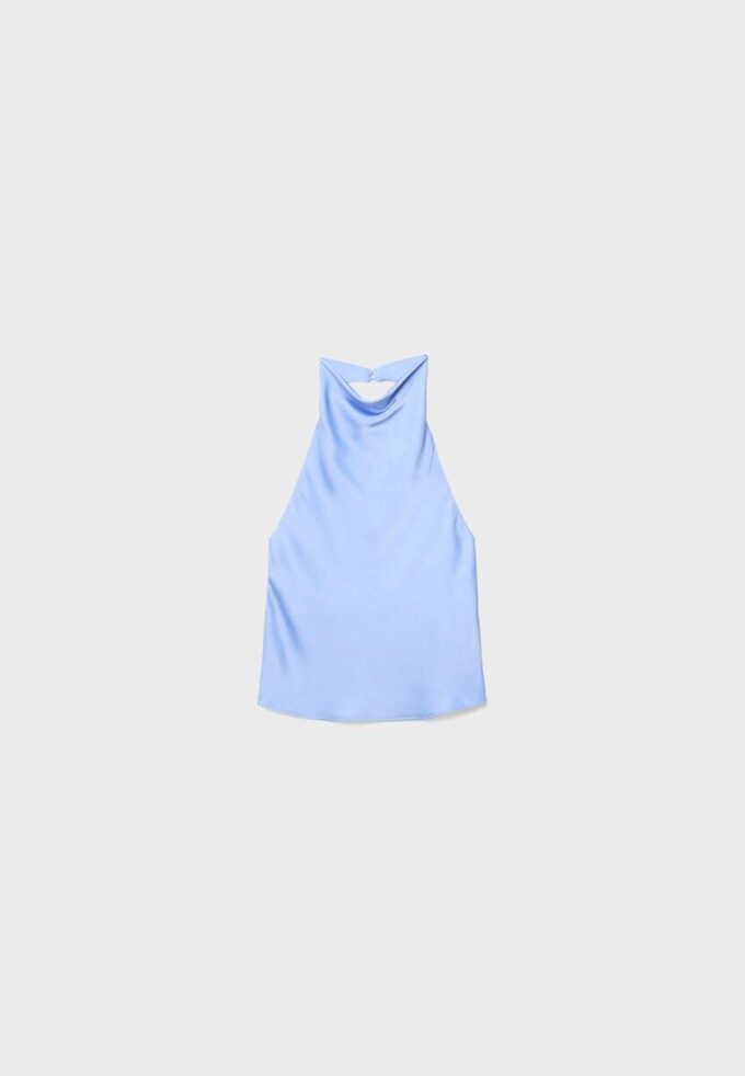 Top cu gât halter cu efect de satin Top cu gât halter cu efect de satin