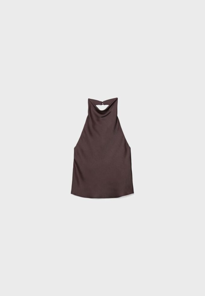 Top cu gât halter cu efect de satin Top cu gât halter cu efect de satin