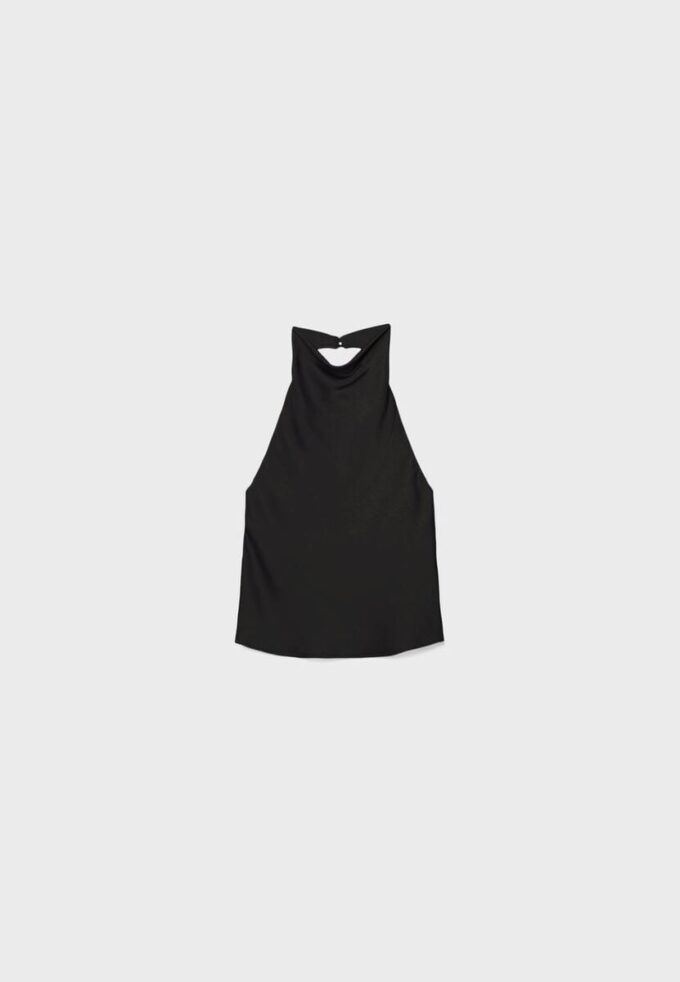 Top cu gât halter cu efect de satin Top cu gât halter cu efect de satin