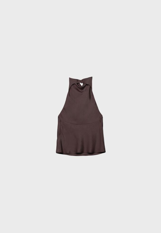 Top cu gât halter cu efect de satin Top cu gât halter cu efect de satin