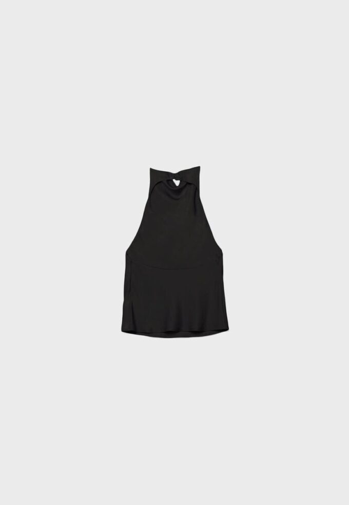 Top cu gât halter cu efect de satin Top cu gât halter cu efect de satin