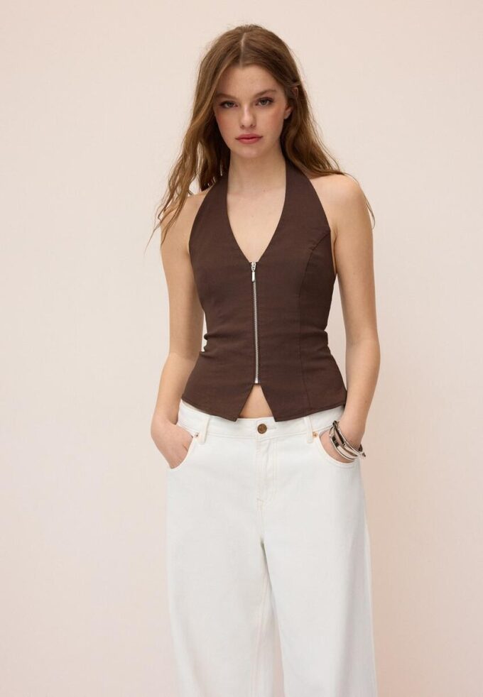 Top cu gât halter din bengalină Top cu gât halter din bengalină