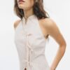 Top halter cu nod semi-șifonat în stil qipao Top halter cu nod semi-șifonat în stil qipao