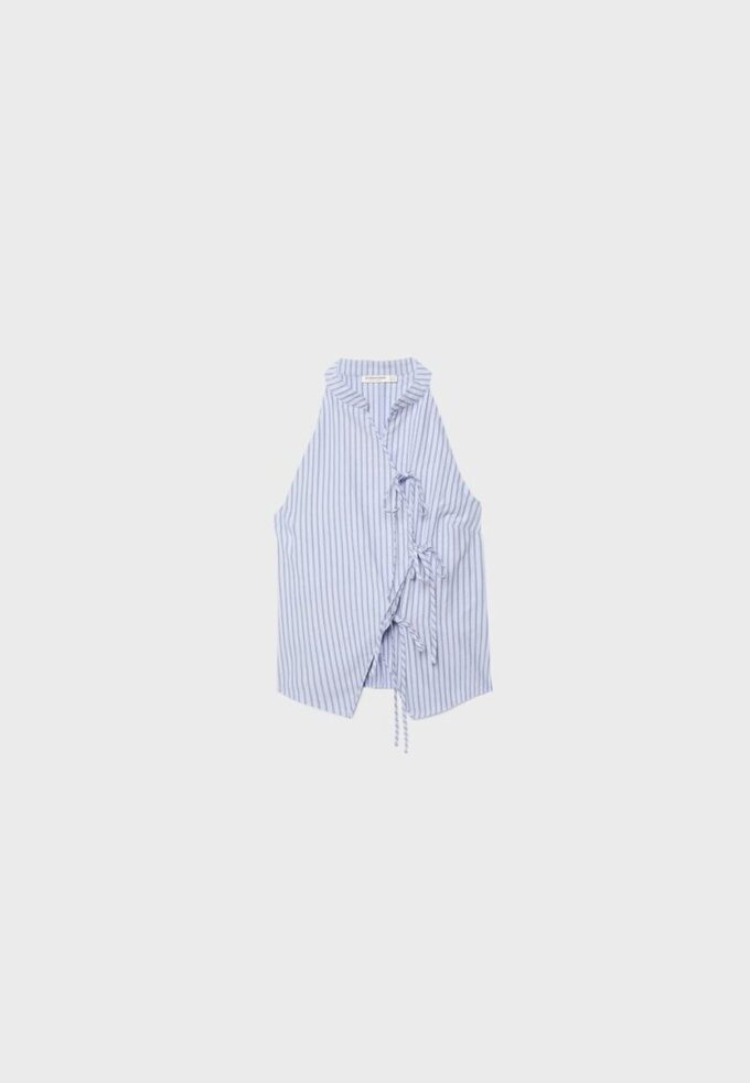 Top halter cu nod semi-șifonat în stil qipao Top halter cu nod semi-șifonat în stil qipao
