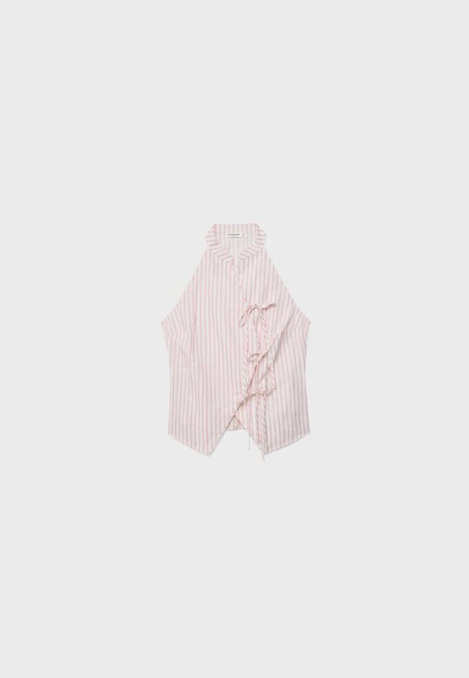 Top halter cu nod semi-șifonat în stil qipao Top halter cu nod semi-șifonat în stil qipao